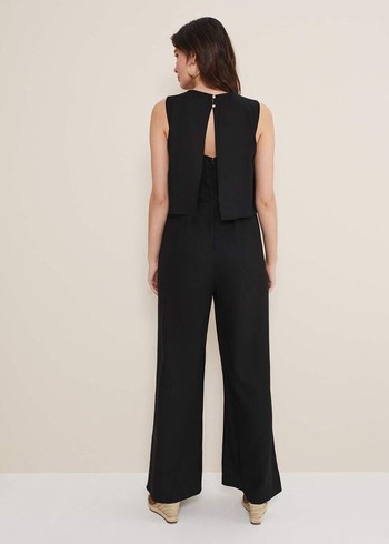 Phase Eight Aubrey Linen Wide Leg Jumpsuit Black Canada | RYHUBG-407